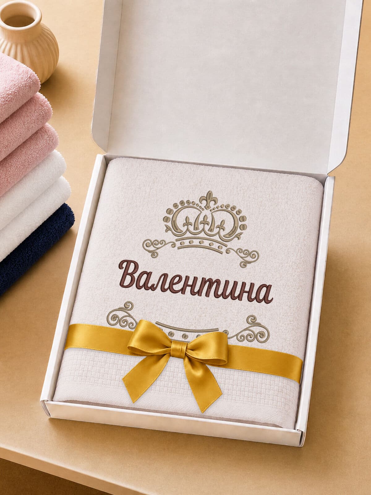 Полотенце Валентина 70х140 подарок именная вышивка с короной — фото 5