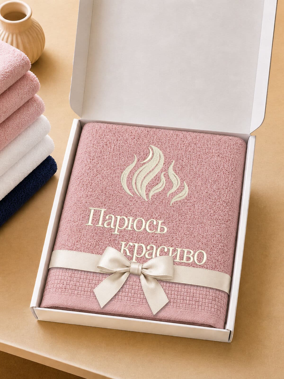 Подарок женщине полотенце для бани 70х140 с вышивкой — фото 5