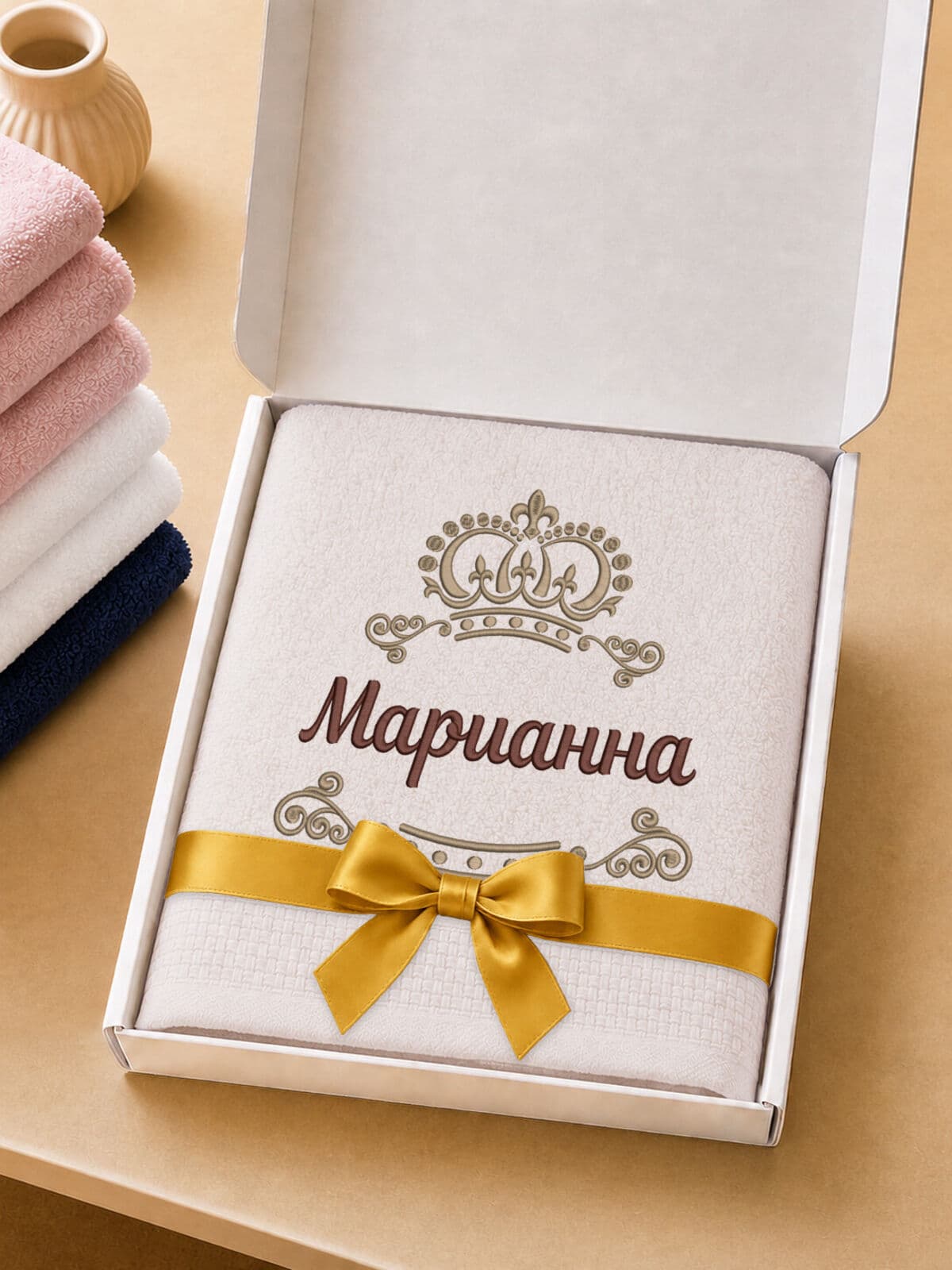 Полотенце Марианна 70х140 подарок именная вышивка с короной — фото 5