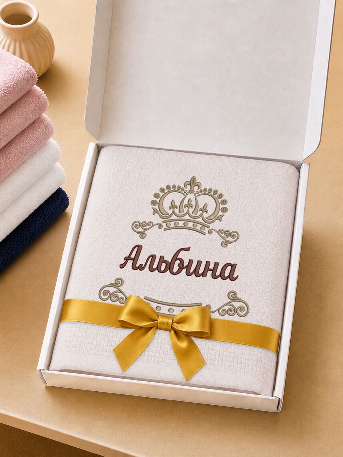 Полотенце Альбина 70х140 подарок именная вышивка с короной — фото 5