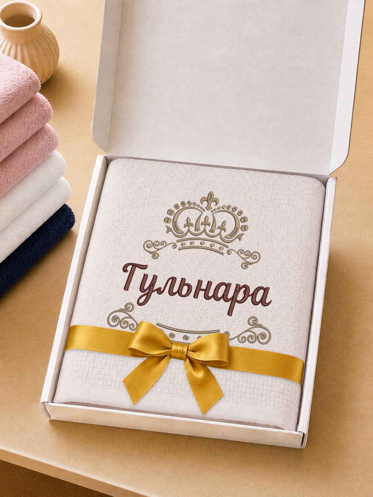 Полотенце Гульнара 70х140 подарок именная вышивка с короной — фото 5