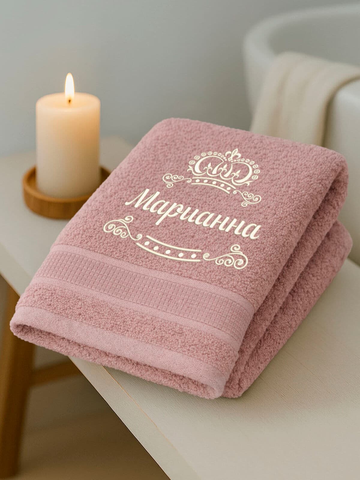 Полотенце Марианна 70х140 подарок именная вышивка с короной — фото 3