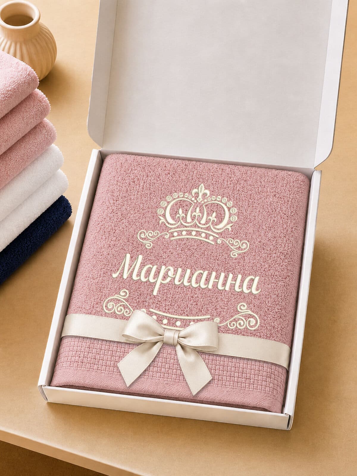 Полотенце Марианна 70х140 подарок именная вышивка с короной — фото 5