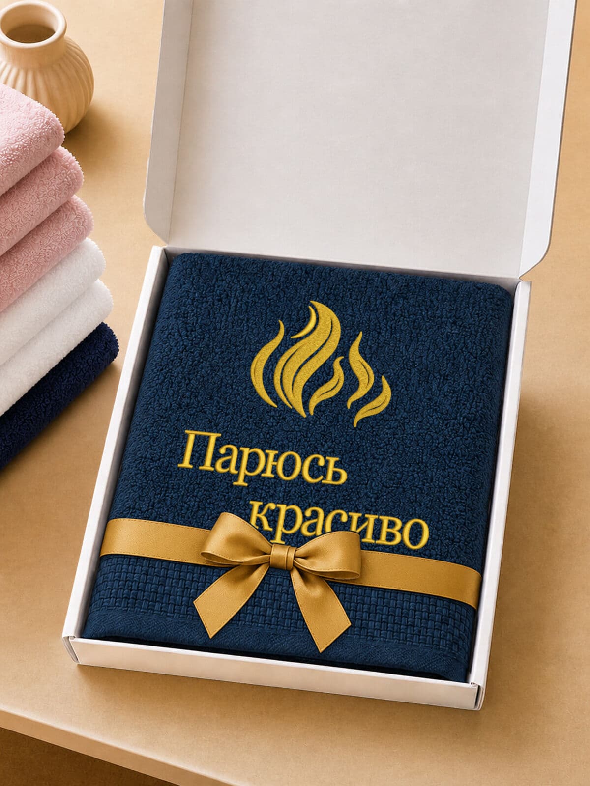 Подарок мужчине полотенце для бани с вышивкой — фото 5