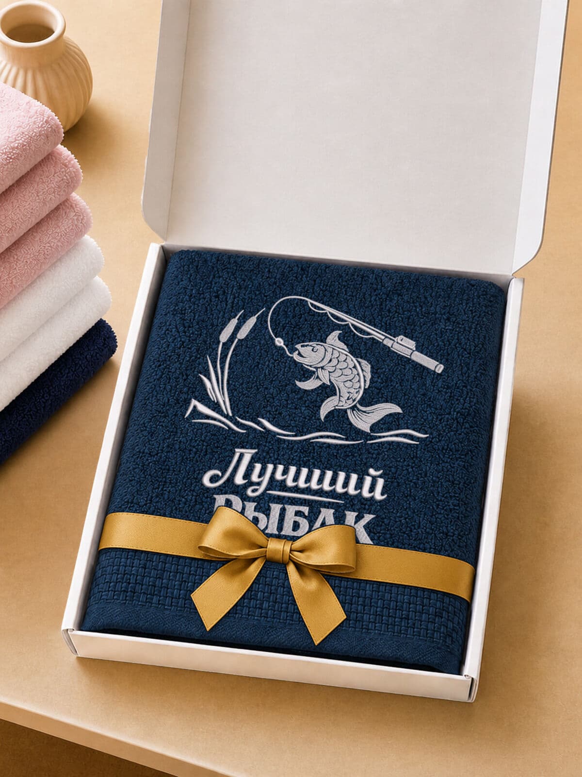 Полотенце Лучший рыбак банное в подарок — фото 5